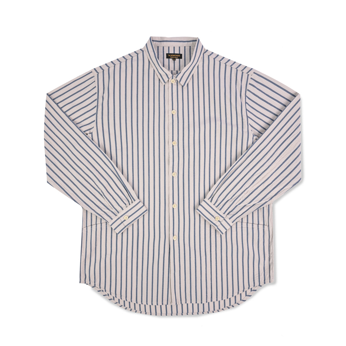 A Vontade Gardener Apron Shirts ストライプシャツ A Vontade Gardener Apron Shirt in Natural/Navy Stripe