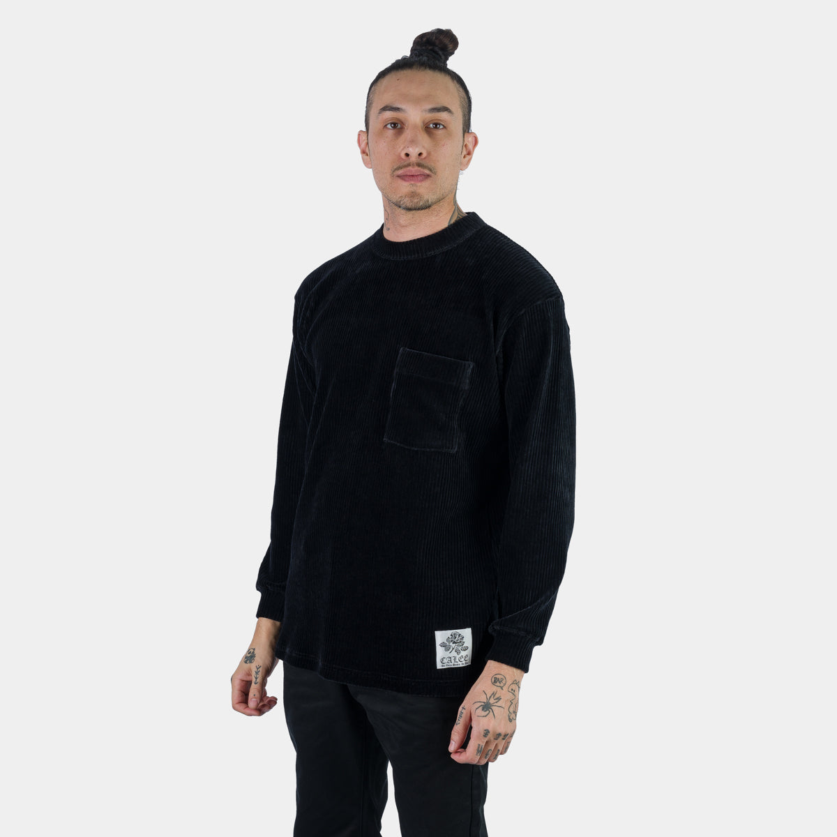 Cotton Pile Jersey Drop Shoulder Sweatshirt - Black