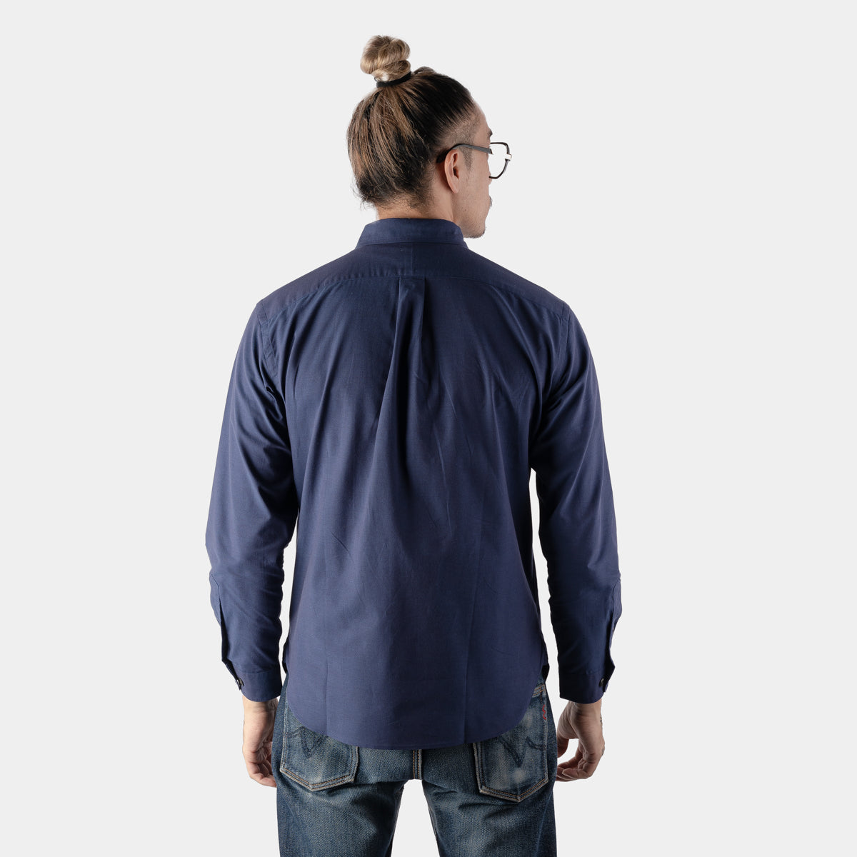 Chambray Long Sleeve Shirt - Navy Blue