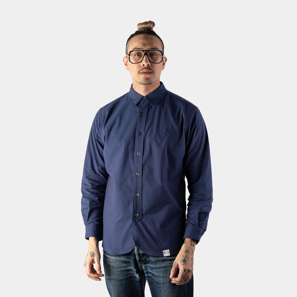 Chambray Long Sleeve Shirt - Navy Blue