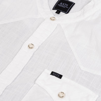 Stand Collar Chambray Shirt - White
